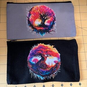 Handcrafted Lot of two make up bags with fresh pressed transfers!